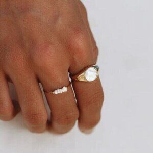 Gold Ring Non Tarnish Mother of Pearl Signet Ring Gold Statement Ring Beautiful